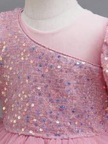 KAFEIBEI Young Girls Elegant Sequin Flower Girl Dress, Layered Tulle High-Low Princess Gown For Wedding, Birthday Party, Pageant & Formal Events - Dusty Pink - View 7