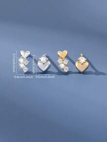 1 Pair S925 Sterling Silver Mini Heart Zirconia Stud Earrings For Women, Small Heart-Shaped Rhinestone Earrings, Simple Daily Hypoallergenic Silver Needle Earrings - Heart - View 4