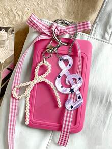 Card Holder With Mesh Ribbon, Faux Pearl Pendant And Treble Clef Charm, Sweet Style ID Badge Holder, Exquisite Pendant, Transparent Acrylic Hard Card Sleeve, Detachable And Erasable Sliding Cover, Student Campus Card/Meal Card Protector, Card Holder With ID Window And Card Slot, Suitable For Students And Office Workers, Transparent Window Design For Campus Card, Student ID, Employee Badge, Bank Card, Bus/Metro Card And Work Badge, Includes Detachable DIY Keychain Pendant, Fashion Accessory (Card Paper Not Included) - Multicolor - View 14