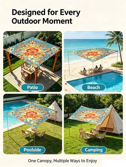 Böhmisches Mandala Schmetterling Sonnensegel, wasserdichte Outdoor Sonnenschutzplane, farbenfrohes böhmisches Muster, Terrasse Strand Camping Sonnenschutz, UV-Schutz leichte quadratische Sonnenschutzplane, geeignet für Garten Hinterhof Pool Strand