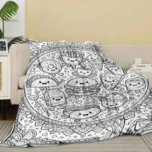 Heilender handgezeichneter Stil Lebensmittel-Thema bedruckte Flanelldecke, süßes anthropomorphes Lebensmittel-Muster Malbuch-Design Überwurfdecke, Zuhause Schlafzimmer Wohnzimmer Sofa Nickerchen Decke, Büro klimatisierter Raum warme Decke, kreative Stressabbau komfortable hautfreundliche weiche Decke, Lässig entspannende Atmosphäre dekorative Decke - Verschiedenfarbig - Übersicht 4