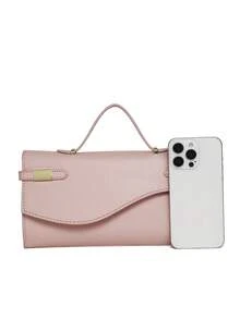 Bolso de mano de cuero texturizado, diseño minimalista de moda, bolso cuadrado pequeño de unicolor simple, bolso pequeño versátil, bolso de hombro y bandolera multiusos - Rosa Pálido - Ver 8