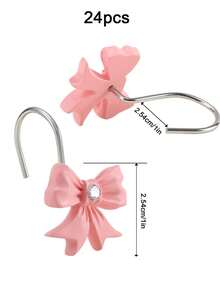12pcs Shiny Rhinestone Bowknot Shower Curtain Hooks, Rust-Proof Smooth Metal Bowknot Decorative Shower Curtain Rings, For Bathroom - Pink - View 12