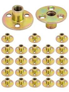 QWORK 3/8"-16 Iron Plate Nut, 25-Piece Set T-nut with Round Base Carbon Steel T-Nuts, Furniture Hardware Flange Insert Female Thread T-Nut - Amarillo - Ver 1