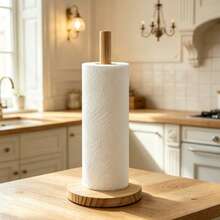 1pc Modern Bamboo Paper Towel Holder, Self-Adhesive Countertop Storage Rack With Wooden Support, Space-Saving Organizer For Kitchen And Bathroom - Multicolor - View 3