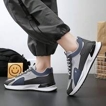 Men's Colorblock Cross Training Sneakers, Lace-Up, Shock-Absorbing, Anti-Slip, Lightweight, Suitable For Gym Workouts, Sports And Running Training - Grey - View 4