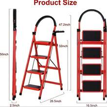 Thickened Steel Pipe Multi-Functional Step Ladder, Durable Step Ladder,510 Lbs Load-Bearing - Red 4-tier - View 2