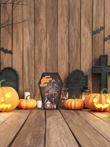 1 pièce Décoration de cercueil de squelette dansant d'Halloween, artisanat en bois avec "" et lettrage anglais, ornement d'art humoristique intérieur/extérieur, convient pour la décoration de la maison et des fêtes, automne, décoration de chambre d'Halloween, décoration de la maison, décoration d'Halloween - Multicolore - Voir 3