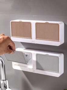 Wall-Mounted No-Drill Soap Holder Bathroom Sink Soap Drainage Storage Rack With Lid Dust-Proof Waterproof Soap Storage Box Dual Compartment Large Capacity Wall-Hanging Soap Storage Suitable For Bathroom, Toilet, Sink, Kitchen, Etc. - Multicolor - View 7