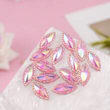 100pcs Light Pink AB Cat Eye Matte Resin Rhinestones 7*15mm Flat Back Plated Bottom, Dress Bag Embellishment Accessories, Transparent Iridescent Asymmetric Rhinestones, Handmade Jewelry Rhinestone Material, Multi-Purpose 3D Decorative Resin Rhinestone Accessories - Light Pink - View 5