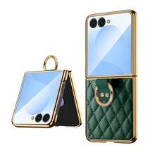 VIETAO Electroplating PC Material Finger Ring Holder Faux Leather Phone Case Compatible With Samsung Galaxy Z Flip 3 4 5 6 7 8 Ultra Mobile Cover With Tempered Glass Screen Protector - Green - View 12