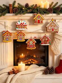 6pcs- PVC Silicone Christmas Gingerbread House Set, Christmas Tree Decorations, Size 2.76*2.65 Inches, Christmas Gift Packaging Decorative Pendants, Suitable For Christmas Tree Gift Decoration - House - View 4
