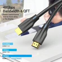 VENTION 8K HDMI 2.1 高速傳輸線 48Gbps 電影級沉浸式 HDR 3D 視覺 零失真影音線，適用遊戲主機、PC、Apple TV、Bravia - 黑色 - 查看 5