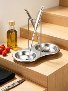 2pcs/1pc Stainless Steel Soup Ladle Holder, Kitchen Storage Rack, Hot Pot Ladle Strainer Holder, Home Spoon Rack Commercial Rack Soup Bowl Tray, Suitable For Stove, Elegant Cooking Utensil Rack, Heat-Resistant Tableware Rack, Can Be Placed On Countertop, Dishwasher , Wedding, Housewarming Gift, Kitchen Gadget, Kitchen Essential. - Silver - View 2