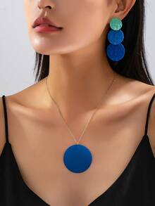 European & American Cross-Border Minimalist New French Round Disc Earrings & Necklace Set, Macaron Color Korean Style Ethereal Sweet Cool Geometric Versatile Creative Patchwork INS Fashion Personalized Elegant Jewelry Set - Deep Magenta - View 20