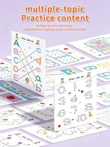 31-Page English Version Pen Control Practice Book - Tracing, Numbers, English Letters, Line Drawing & Fine Motor Skills Practice, Erasable Activity Book, Reusable. Suitable For Back To School, Holiday Gifts, School Supplies And Learning Stationery. - A - View 4
