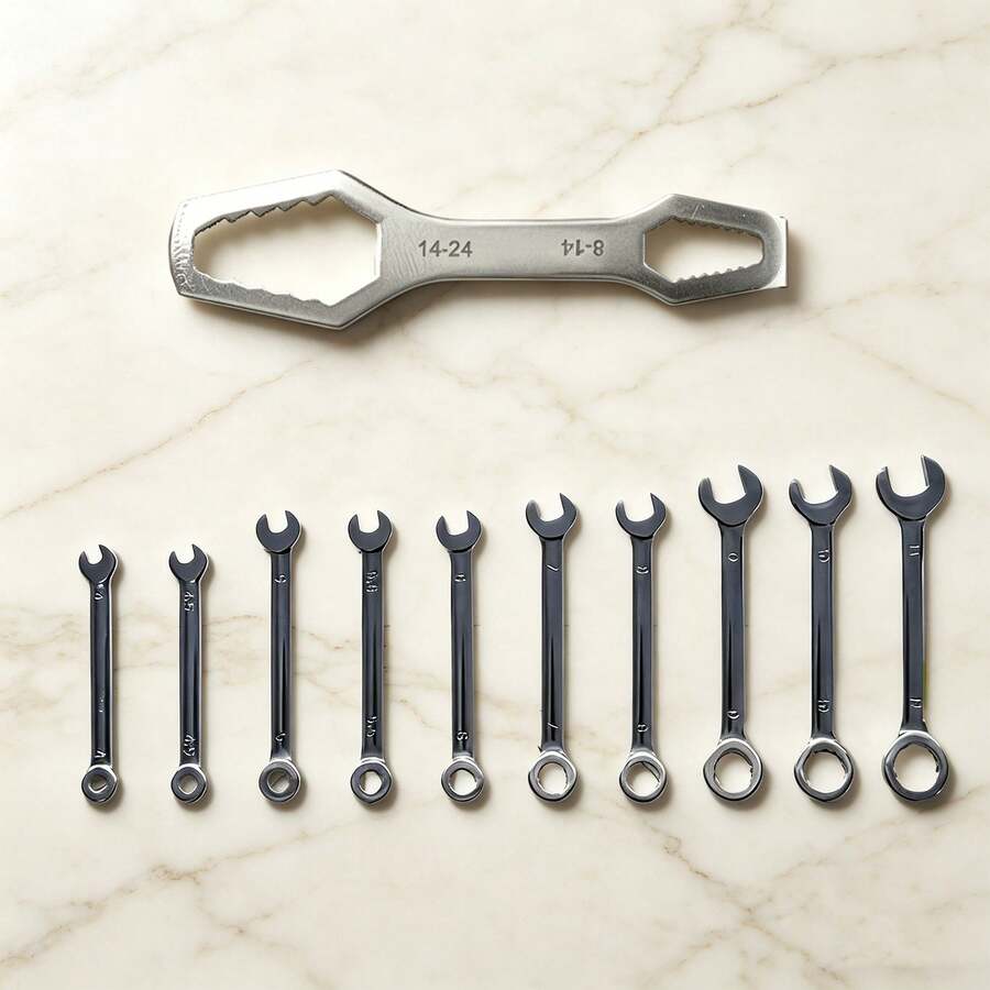UNISURE 11pcs High-Speed Steel Metric Mini Wrench Set + Dual-Function Combination Wrench Professional Repair Hand Tools Compact For Tightening Various Nuts And Screws