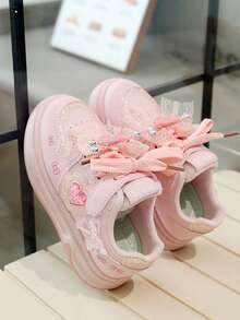 1 Pair Lace Hook And Loop Sports Casual Shoes For Girls, Pink Skate Shoes, Spring/Autumn Style - Pink - View 5