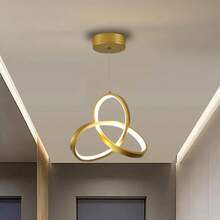 Luminária Pendente Led Lustre Sala Design moderno Estilo Nórdico 3 Cores de Luz Com controle remotoBivolt Altura ajustável Econômica LED Integrado Para Sala Quarto Cozinha Corredor Varanda - Dourado - Visão 11