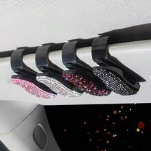 Car Sun Visor Mount Fashion Glasses Clip Holder Rhinestone Bracket Portable Fashion Glasses Crystal Clip Decoration Accessories - A - View 3