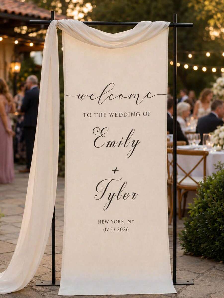 Customized Wedding Welcome Sign, Wedding Fabric Welcome Banner, Modern Wedding Welcome Banner, Fabric Sign Customized Wedding Banner, Bohemian Wedding, Bridal Shower Sign Personalized Name Customized Wedding Sign, Customized Minimalist Welcome Sign, Fabric Welcome Sign, Wedding Decor, Customized Fabric Wedding Sign, Personalized Party Decor, Minimalist Sign, Fabric Sign, Wedding Welcome Sign - Multicolor - View 1