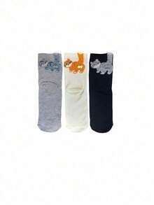 3/6 Pairs Random Cute Cat, Egg And Bell Pattern Socks, Autumn/Winter Style, Suitable For Christmas, Back To School, Also A Perfect Gift Choice. (1/2/3/6 Pairs Pack) - Set a - View 6