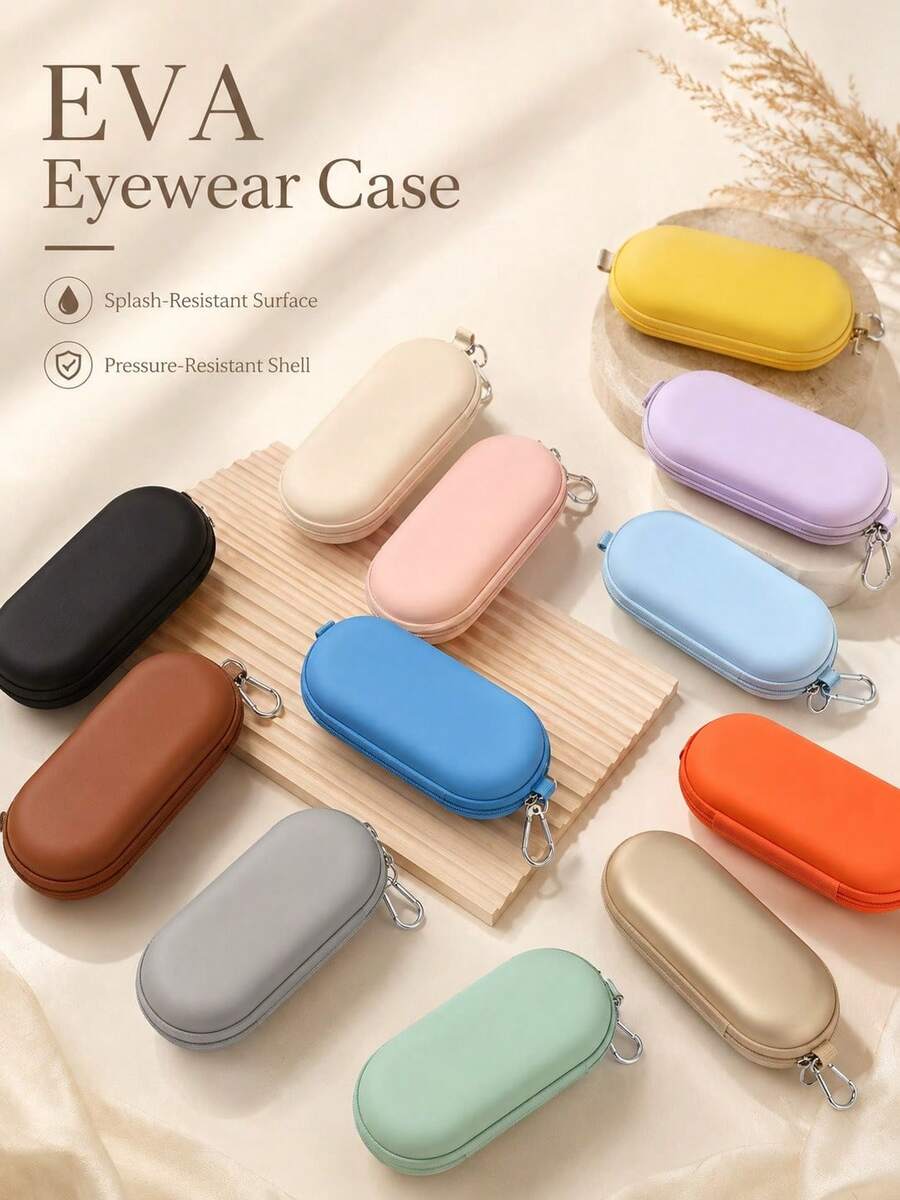 Estuche de gafas de diseño minimalista colorido tipo macaron de PU con carcasa dura ovalada, cremallera y mosquetón metálico, ligero, caja de almacenamiento de gafas de moda, apto para gafas de lectura, mujeres, hombres, niños, bolso, mochila, viaje, escuela, oficina, regalo de cumpleaños
