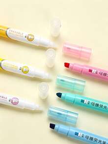 3pcs Macaron Pastel Fluorescent Markers, Large Capacity Oblique Tip Highlighter, Large Capacity Fine Tip Highlighter, Suitable For Coloring, Underlining, Highlighting, Journaling, Essential School Supplies - Multicolor - View 10