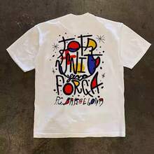 Street Art Graffiti Barcelona Football Club Back Print T Unisex Round-Neck Loose Casual Short-Sleeve Shirt - White - View 1
