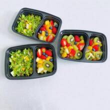 50/20/10/1個可重複使用雙格餐盒附蓋，耐用防漏，適用微波爐、冷凍庫、洗碗機，方便外帶，黑色 - 黑色 - 查看 3