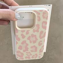 1件白色皮革紋理極簡個性化奶油粉豹紋手機殼，適用於 iPhone 16 Pro Max/17/16/15/14 Plus/13/12/11/Air 及系列 - 彩色 - 查看 1