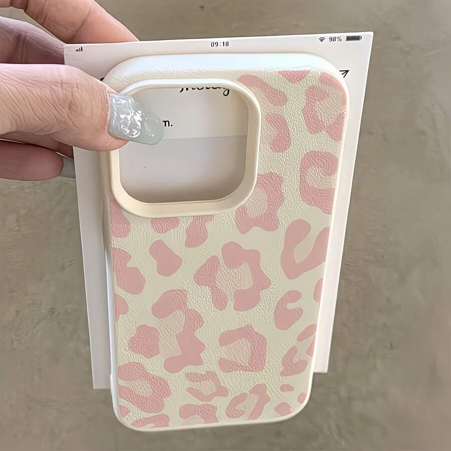 1件白色皮革紋理極簡個性化奶油粉豹紋手機殼,適用於 iPhone 16 Pro Max/17/16/15/14 Plus/13/12/11/Air 及系列 - 彩色 - 查看 1