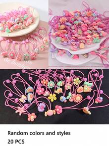 20pcs Random Color Flower & Bow Hair Scrunchies For Girls - Pink - View 8