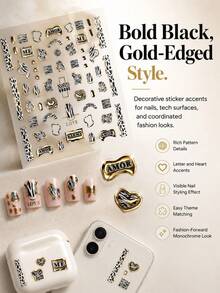 1pc Aesthetic Y2K Animal Pattern Decorative Sticker, Metallic Gold Asymmetric Design, Suitable For Laptop, Camera, Instant Camera, Phone Case, Earphone Case, Water Bottle, Storage Box, Home Decor - E - View 1