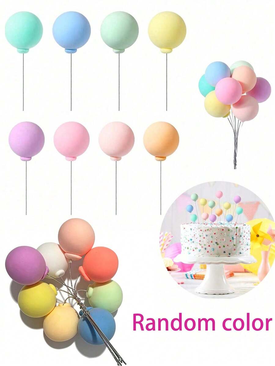 16/8件迷你氣球蛋糕裝飾，生日派對甜點裝飾插飾，圓形黏土球杯子蛋糕裝飾，適用生日派對、婚禮蛋糕裝飾（隨機柔和色） - 彩色 - 查看 1