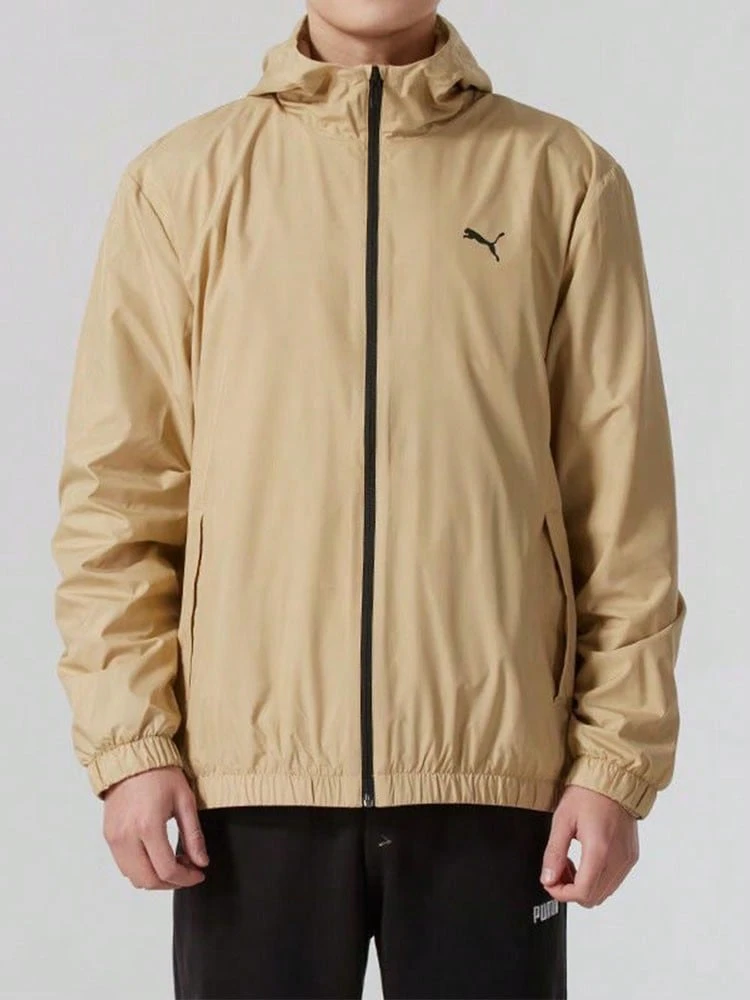 PUMA Lifestyle Series Men's Logo Fashion Versatile Windproof Breathable Durable Hooded Jacket Khaki - Khaki - View 1
