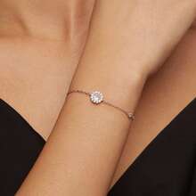 BAMOER Full Paved Halo Sunflower Sterling Silver Bracelet Bright Moissanite Thin Chain Elegant Wedding Banquet Accessory - Silver - View 2