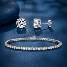 MDFUN White Gold Plated Jewelry Set 3mm Tennis Bracelet 6mm Stud Earrings Unisex Daily Party - White Gold - View 1
