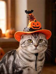 1pc New Halloween Pet Hat - Pumpkin Witch Hat, Suitable For Cats And Dogs - Party Costume Pet Supplies - Multicolor - View 3