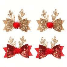 1/2/4pcs Pet Cat Dog Bow Deer Theme Hair Clips, Suitable For Daily/Christmas Party Use - Multicolor - View 6