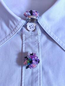 1pc/2pcs Elegant Beaded Floral Button Cover, Shirt Button Cover Clip-On Button Cover Fashion Crystal Cufflink Cover - Flowers - View 3