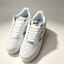 A BATHING APE Bape Casual Contrast Color Star Glossy Sneakers - White and Red Shark Collaboration - View 3
