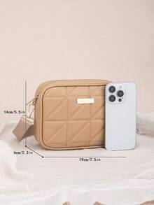 Practical Cute Mini Square Crossbody Bag For Women, Quilted Shoulder Bag, Fashionable Daily Versatile PU Soft Leather Handbag - Khaki - View 2