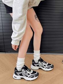 Women's Color - Block Chunky Sneakers,Mesh - Breathable,Retro Dad - Shoe Style,Comfortable For Running And Casual Sports.Height-Enhancing Sneakers - 黑色升級版 - 查看 3