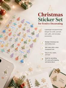 1 Set Aesthetic Stickers, Multi-Color Christmas Tree Pattern, Suitable For Laptop, Christmas Holiday Decoration Graphics, Camera, Instant Camera, Phone Case, Water Cup, Cosmetic Storage Box, Hair Dryer Shell, Metal Decor - K - View 2