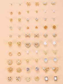 NAIZHU 30 Pairs Colorful Fashion Cute Sweet Style Stud Earrings Set Gift For Girls - Gold - View 5