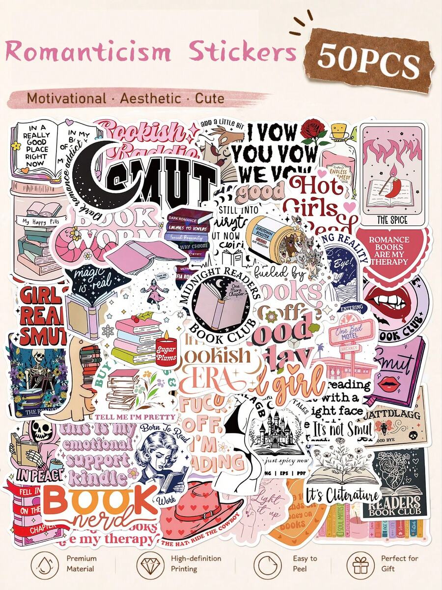SCXXBSW 50 buah Stiker Grafiti Dekoratif PVC Romantis, Cocok untuk Buku Catatan, Perencana, Gitar, Sepeda Motor, dan Dekorasi Pesta. Sempurna untuk Personalisasi dan Ideal sebagai Hadiah Pesta.