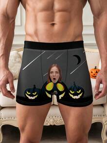 1pc Custom Face Halloween Men Boxer Briefs Personalized Scary Pumpkin Photo Underwear Spooky Novelty Gag Gift For Boyfriend - Multicolor - View 3
