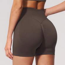 Women's Knitted High Elasticity Sports Shorts, Butt-Lifting Design, Perfect For Sports And Exercise - Dark Brown - View 6