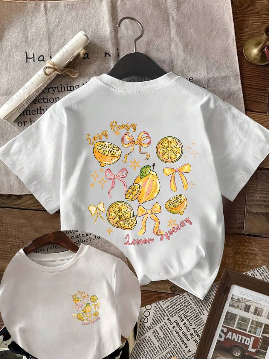 Women's Double-Sided Graphic T-Shirt, Assorted Styles, Printed With An "Easy Peasy Lemon Squeezy" Bow, Made From Polyester Fabric - White - View 1